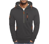 Sudadera con capucha para hombre, media cremallera, estilo cargo, de manga larga, casual, con múltiples bolsillos, para otoño e invierno, ajuste holgado, cómoda, sudadera con capucha para hombre