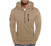 Sudadera con capucha para hombre, media cremallera, estilo cargo, de manga larga, casual, con múltiples bolsillos, para otoño e invierno, ajuste holgado, cómoda, sudadera con capucha para hombre