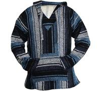 Sudadera con capucha para hombre, oversize baja, sudadera con capucha hippie, impresión 3D, sudadera con capucha, suéter vintage, jerga mexicana, estilo tribal, suéter tradicional, azul, XXL
