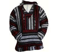 Sudadera con capucha para hombre, oversize baja, sudadera con capucha hippie, impresión 3D, sudadera con capucha, suéter vintage, jerga mexicana, estilo tribal, suéter tradicional, rojo, L