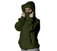 Sudadera con capucha para hombre, pasamontañas, con cremallera, máscara facial, ligera, con cremallera completa, sudaderas atléticas de manga larga, ligeras, color sólido, resistente al viento, casual