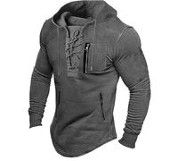 Sudadera con Capucha para Hombre Vintage Sudadera para Hombre Ajustada con Cordones Camisa de Manga Larga con Capucha Camisa Pullover Táctica con Capucha Sudadera Retro Henley Ropa Vikinga Tops de