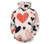 Sudadera con Capucha para Hombre y Mujer, Sudadera con Estampado 3D Lindo Corazón, Jersey cálido Elementos Románticos Dibujados A Mano de Manga Larga, Ropa de Calle 4XL