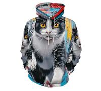 Sudadera con Capucha para Hombre y Mujer, Sudadera con Muro De Grafiti Y Gato 3D Jersey cálido de Manga Larga Arte Callejero Camisetas de Gimnasio Informales