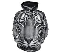 Sudadera con Capucha para Hombre y Mujer, Sudadera con Tigre Asiático 3D Jersey cálido de Manga Larga Retratos De Animales En Blanco Y Negro Camisetas de Gimnasio Informales