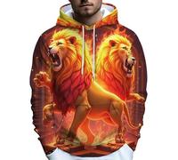 Sudadera con Capucha para Hombres con Estampado 3D de Tigre y león Mangas largas Sudadera con Capucha Moda Streetwear Pullovers con Bolsillo