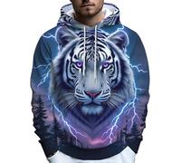 Sudadera con Capucha para Hombres con Estampado 3D de Tigre y león Mangas largas Sudadera con Capucha Moda Streetwear Pullovers con Bolsillo