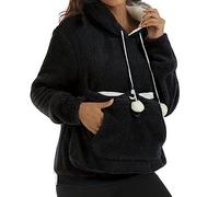 Sudadera con capucha para mascotas con bolsillo y bolsillo para cachorros, bolsa para mascotas, bolsa gruesa para gatos y perros, color liso, para invierno, invierno, otoño, cordón con capucha, Negro
