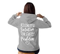 Sudadera con capucha para montar a caballo, montar a caballo es mi solución para cada problema, ropa ecuestre, regalo de caballo para niñas, sudaderas con capucha para mujer, gris (Sport Grey), L
