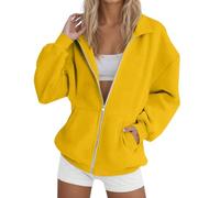 Sudadera con capucha para mujer 2025, sudadera con capucha para mujer, de gran tamaño, de color sólido, sudaderas con capucha y cremallera, amarillo, S