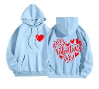 Sudadera con capucha para mujer, acogedora, con estampado de amor feliz y a la moda, holgada, con bolsillos, blusa, regalo, azul celeste, M