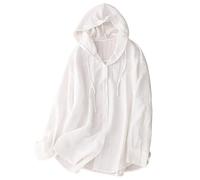 Sudadera con Capucha para Mujer,Algodón y Lino Sudadera Mujer de Cuello en Redondo con Botones Moda Color Solido Camisa Lino Mujer Ropa de Protectora Solar para Verano en Multicolores