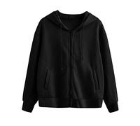 Sudadera con capucha para mujer, cierre solar, sudaderas, antiUV, informal, color liso, abrigos con cremallera y bolsillo, chaqueta ligera, ropa versátil Loungewear diarios Sudadera Top, Negro , M