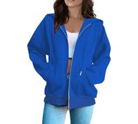 Sudadera con capucha para mujer, color liso, con cremallera, de manga larga, informal, a la moda, holgada, con bolsillos, 01-azul rey, XL
