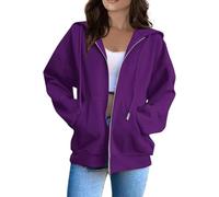 Sudadera con capucha para mujer, color liso, con cremallera, de manga larga, informal, a la moda, holgada, con bolsillos, 01-morado oscuro, XL
