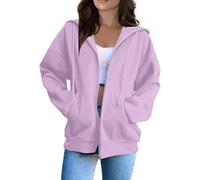 Sudadera con capucha para mujer, color liso, con cremallera, de manga larga, informal, a la moda, holgada, con bolsillos, 01-morado claro, 3XL