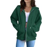Sudadera con capucha para mujer, color liso, con cremallera, de manga larga, informal, a la moda, holgada, con bolsillos, 01-verde oscuro, XXL