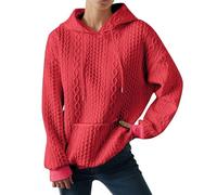 Sudadera con capucha para mujer, color liso, manga larga, tops con cordón de ajuste, sudadera súper suave, tops al aire libre, abrigo, con bolsillo canguro, outwear fino, sudadera, rojo, XXXL