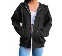 Sudadera con capucha para mujer, color sólido, duradero, con cremallera para mujer, ideal para otoño e invierno, ropa deportiva para mujer, Le Noir, XXXL