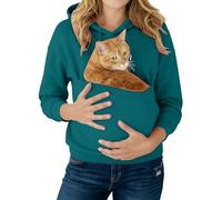 Sudadera con capucha para mujer con bolsillo para gato divertido gato perro bolsa de transporte de manga larga para mujer, sudadera con capucha de invierno, transpirable, moda con forro polar