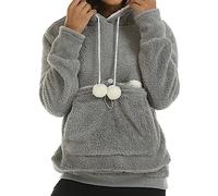 Sudadera con capucha para mujer con capucha gruesa de viento con capucha gruesa para otoño e invierno para mujeres con gran bolsillo con capucha de color sólido para mascotas de suéter de cuello