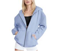 Sudadera con capucha para mujer, con cremallera, casual, lisa, con capucha, manga larga, con capucha Y2K, cómoda, ajuste holgado, con cremallera y bolsillos, 03-Sky Azul, S
