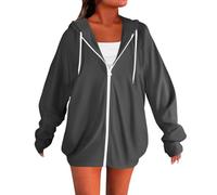 Sudadera con capucha para mujer, con cremallera, chaquetas sólidas con capucha, manga larga, sudadera de gran tamaño, con cordones para mujer, camisetas deportivas, ajuste holgado, sudaderas con