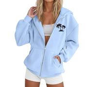 Sudadera con capucha para mujer, con cremallera, de manga larga, casual, con cordón, estilo occidental, con capucha, a la moda, otoño, cómoda, gótica, Y2K, para mujer, azul claro, XXL