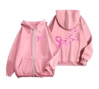 Sudadera con capucha para mujer con cremallera impresa cinta rosa cáncer de mama, sudadera octubre rosa, otoño invierno cálido, sudaderas con capucha y sudaderas con capucha, #01-rosa, S