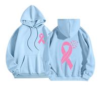 Sudadera con capucha para mujer, con cremallera, informal, con lazo rosa, para eventos de caridad, Style-R08 Blue, S