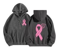 Sudadera con capucha para mujer, con cremallera, informal, con lazo rosa, para eventos de caridad, Style-R05 Gris, M