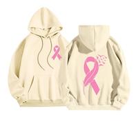 Sudadera con capucha para mujer, con cremallera, informal, con lazo rosa, para eventos de caridad, Style-R02 Beige, XL