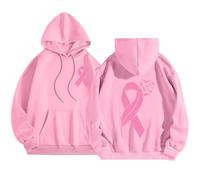 Sudadera con capucha para mujer, con cremallera, informal, con lazo rosa, para eventos de caridad, Style-R07 Rosa, L