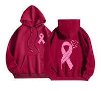 Sudadera con capucha para mujer, con cremallera, informal, con lazo rosa, para eventos de caridad, Style-R01 Vino Rojo, S