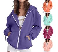 Sudadera con capucha para mujer con cremallera Oversize - Sudadera con capucha ligera, abrigo de gran tamaño, chaqueta de otoño, sudadera informal, top al aire libre, blusa versátil, sudadera con