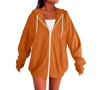 Sudadera con capucha para mujer, con cremallera, para otoño e invierno, de gran tamaño, con capucha Y2K, casual, bonita, con bolsillos, naranja, XL