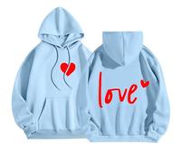 Sudadera con capucha para mujer, con estampado de amor, a la moda, holgada, a la moda, con bolsillos, para regalo, azul celeste, XXL