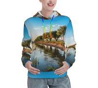 Sudadera con capucha para mujer con estampado de árbol de sauce, informal, de manga larga, con cordón y bolsillo, Negro -, XXL