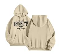 Sudadera con capucha para mujer con estampado de Brooklyn New York, estilo universitario, sudadera de gran tamaño para un look urbano, Style_a04 Khaki, M