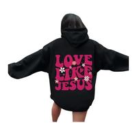 Sudadera con capucha para mujer con estampado de Jesus Loves You Hoodie Oversize Hoodie Damen Vintage Sweatshirt mit Kordelzug Frauen Freizeit Sport Langarmshirt Hoodies Training Pulli Streetwear mit