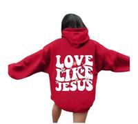 Sudadera con capucha para mujer con estampado de Jesus Loves You Hoodie Oversize Hoodie Damen Vintage Sweatshirt mit Kordelzug Frauen Freizeit Sport Langarmshirt Hoodies Training Pulli Streetwear mit