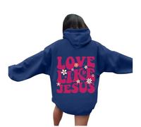 Sudadera con capucha para mujer con estampado de Jesus Loves You Hoodie Oversize Hoodie Damen Vintage Sweatshirt mit Kordelzug Frauen Freizeit Sport Langarmshirt Hoodies Training Pulli Streetwear mit