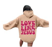 Sudadera con capucha para mujer con estampado de Jesus Loves You Hoodie Oversize Hoodie Damen Vintage Sweatshirt mit Kordelzug Frauen Freizeit Sport Langarmshirt Hoodies Training Pulli Streetwear mit
