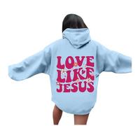 Sudadera con capucha para mujer con estampado de Jesus Loves You Hoodie Oversize Hoodie Damen Vintage Sweatshirt mit Kordelzug Frauen Freizeit Sport Langarmshirt Hoodies Training Pulli Streetwear mit