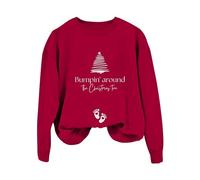 Sudadera con capucha para mujer con estampado de la letra "Bumpin Around The Christmas Tree", manga larga, informal, hombros descubiertos, sin mangas (1), Color rojo., XXL