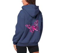 Sudadera con capucha para mujer, con forro polar, para concienciación sobre el cáncer de mama, informal, con capucha, forro polar, cordón, manga larga, deportiva, con cremallera, ropa de backwoods