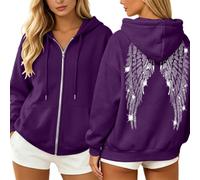 Sudadera con capucha para mujer con purpurina y alas de ángel, Y2K, chaqueta con cremallera, sudaderas con capucha, chándal informal, básica, sudadera cómoda con capucha con bolsillos, PP1., XXL