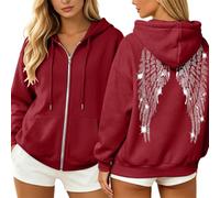 Sudadera con capucha para mujer con purpurina y alas de ángel, Y2K, chaqueta con cremallera, sudaderas con capucha, chándal informal, básica, sudadera cómoda con capucha con bolsillos, Rd3, 3XL