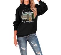 Sudadera con capucha para mujer con texto en inglés "Camping Is My Happy Place" para otoño, casual, invierno, otoño, sudadera con capucha Y2K Backwoods, manga larga, ajuste holgado, letras deportivas