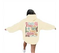 Sudadera con capucha para mujer con texto en inglés "I Will Praise Him In Every Season" Y2K Graphic Jesus con diseños "I Love Jesus", ajuste holgado con capucha, manga larga, ropa casual de otoño